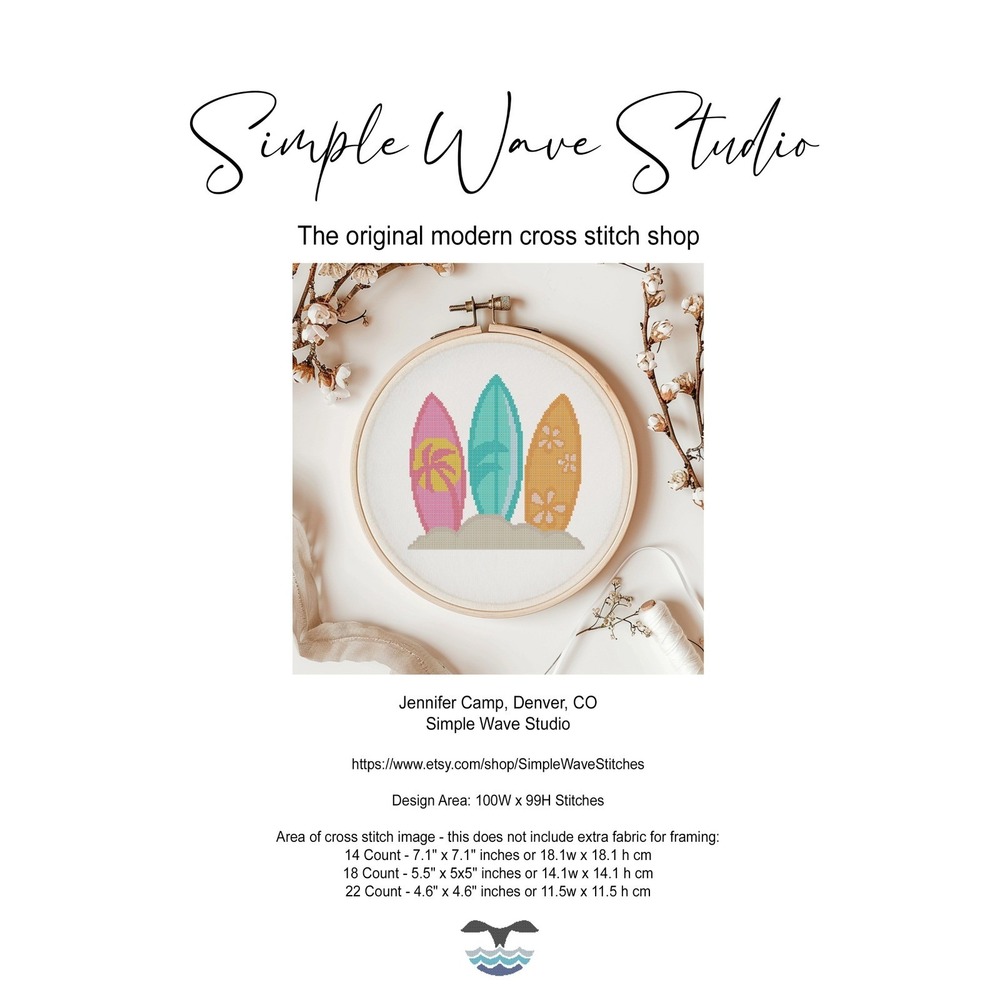 Surfer Surfboard Wave and Sun Ocean Beach Art Counted Cross Stitch Pattern